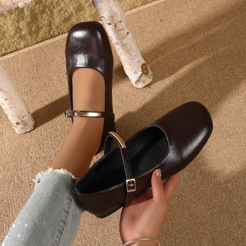 2025 Spring & Autumn New Retro Buckle Mary Jane Shoes for Women, Square Toe, Low-Cut, Gentle & Versatile, Evening Elegance Style