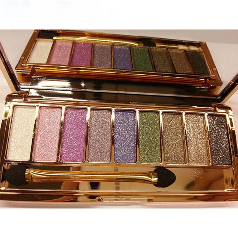 New 9 Colors Diamond Bright Colorful Makeup Super Flash Glitter & Shimmer Eyeshadow Palette Cosmetics Set with Brush beauty