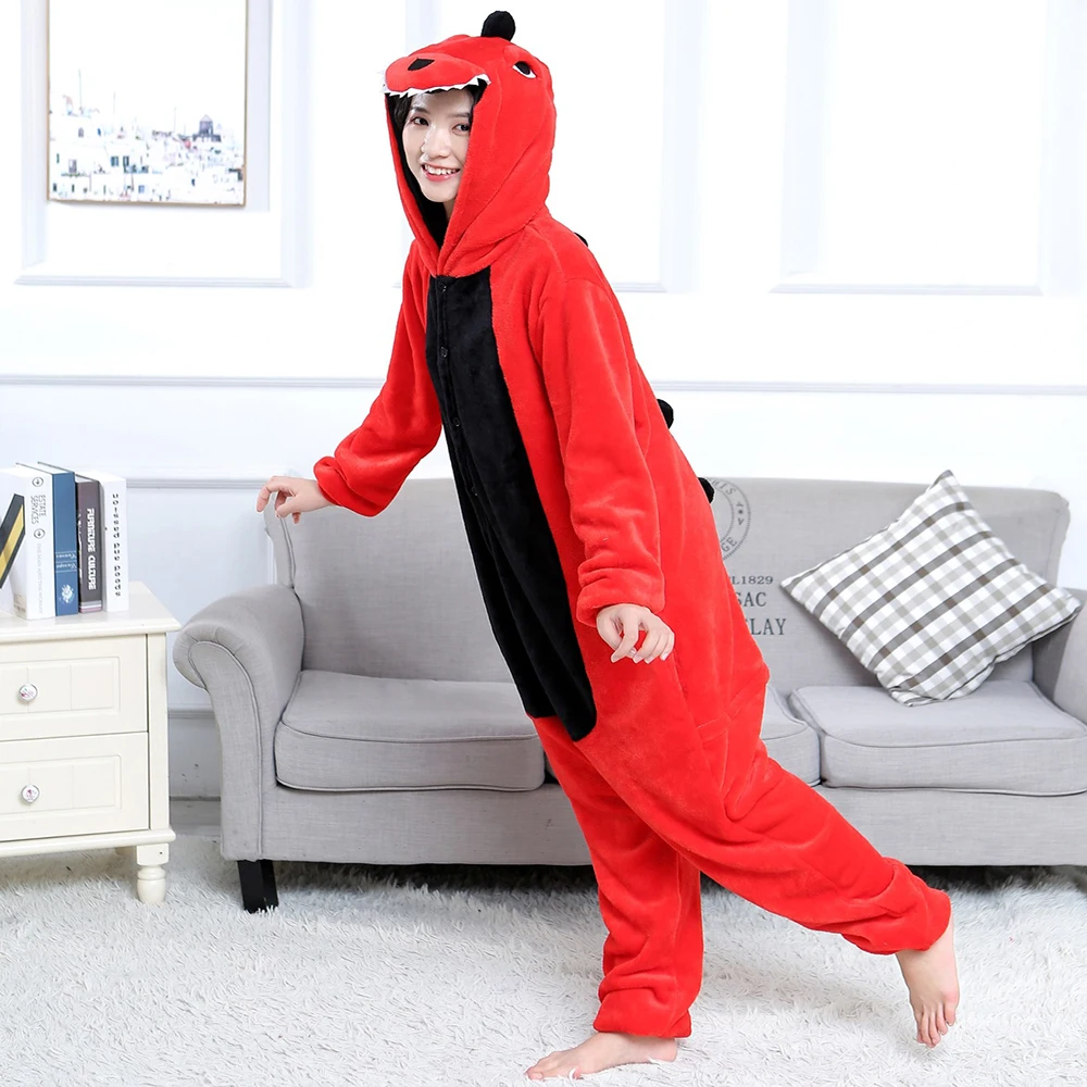 Dla dorosłych dzieci zwierzęcy Kigurumi piżamy z dinozaurem kombinezony piżamy z kapturem przebranie na karnawał kobiet zimowa piżama z kreskówek Unisex