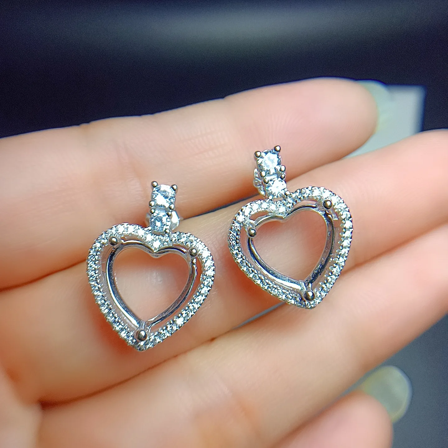 MeiBaPJ Inlay 10mm Heart-shaped Stone S925 Sterling Silver DIY Empty Earrings Holder for Women Fine Jewelry Accessory Free Mail