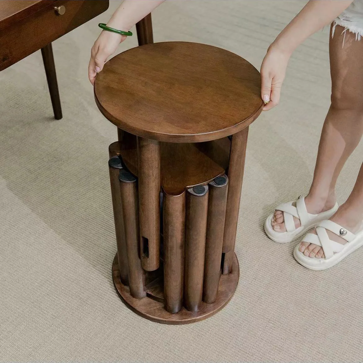 

Stacking Stool Solid Wood Multi Functional Round Stool Tea Table Household Stackable Stool Modern Dining