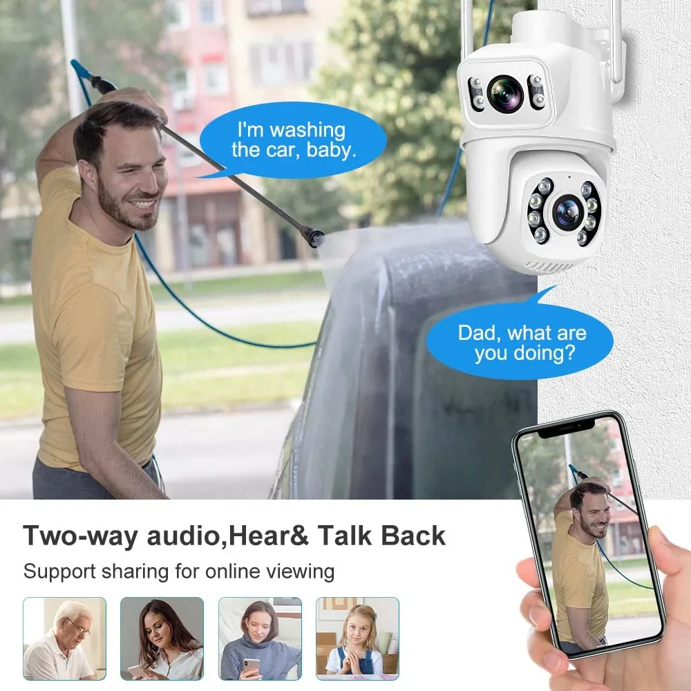 4K Wireless Dual Lens PTZ Camera Alarm System Secutrity Home WIFI ICSee 2Audio Motion Detect IP Camera Work 8MP 10CH POE NVR Kit