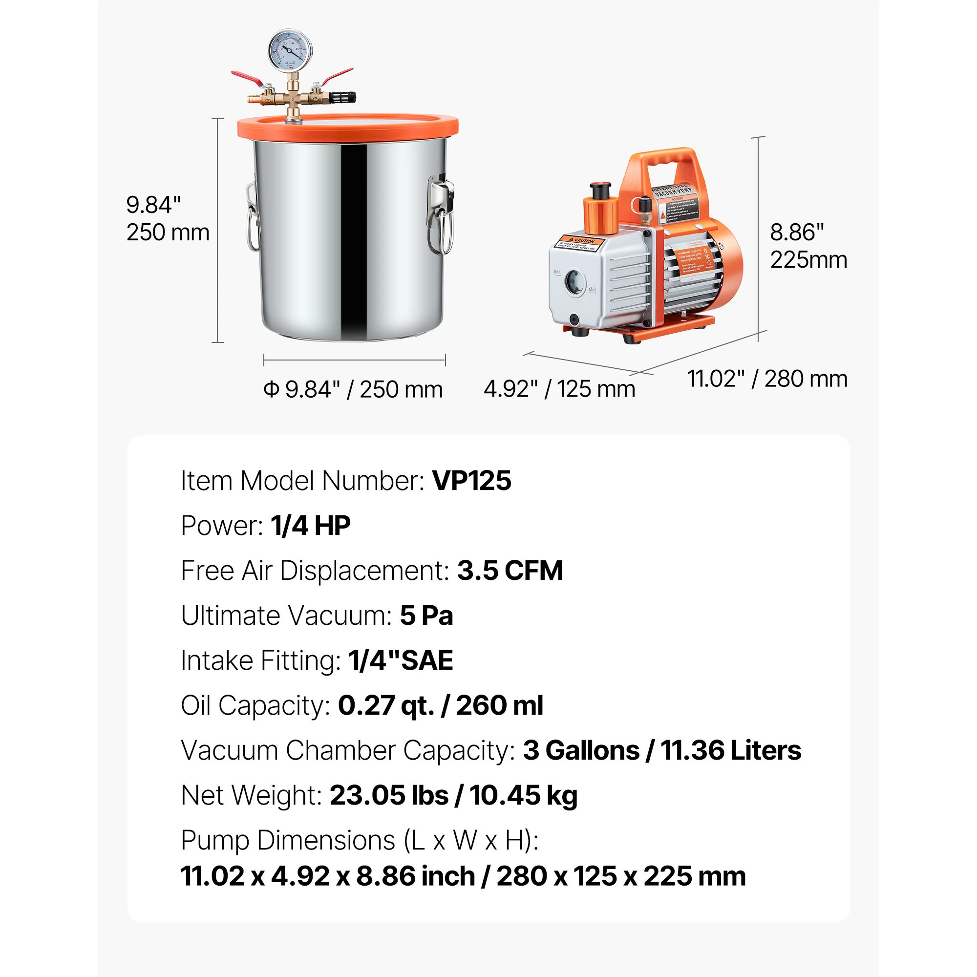 SucceBuy 3,5 CFM eentraps pomp en 3 gallon vacuümkamer ontgassingskamerkit voor het stabiliseren van houtontgassing siliconenhars - afbeelding 1