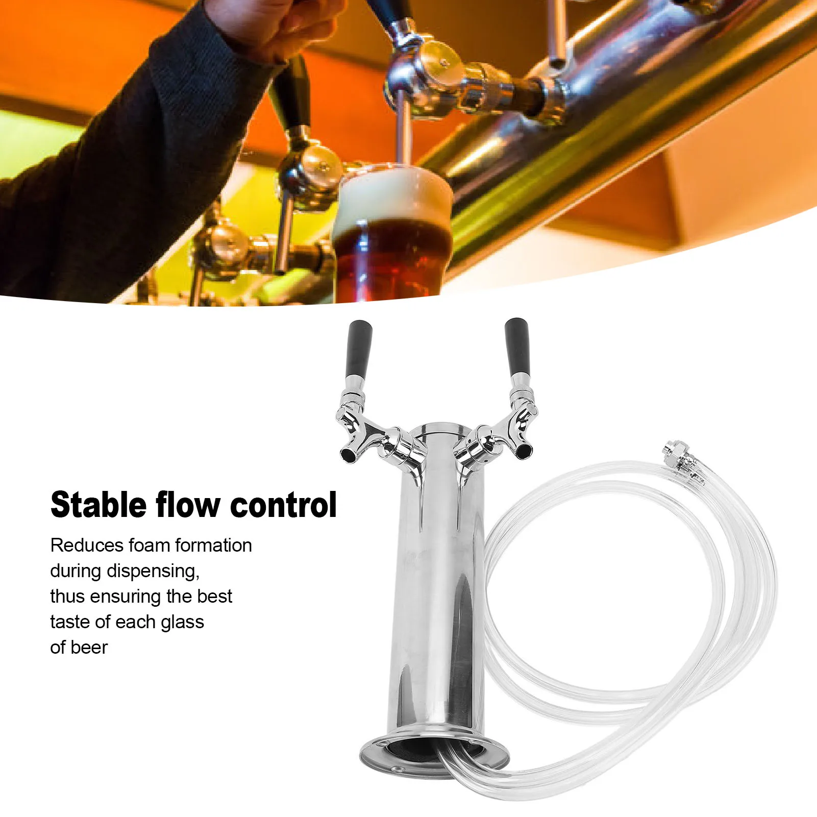 

US Dual Tap Beer Kegerator Tower Stainless Steel Draft Beer Tower Dispenser Kit Party Bar Pub Restaurant Beer Double Tap Tower