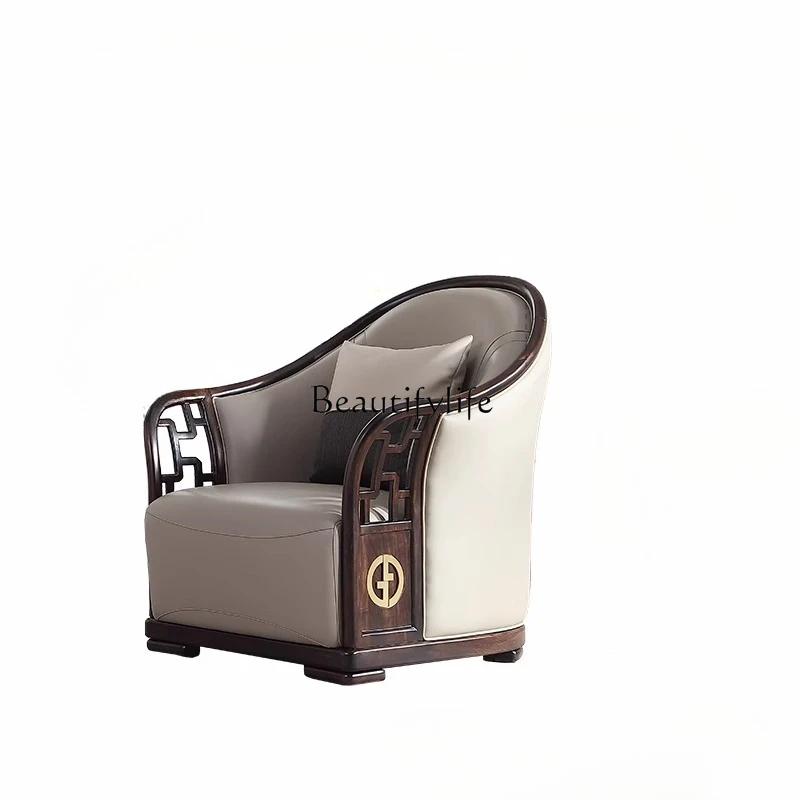 

New Chinese ebony leisure chair solid wood balcony leather light luxury sofa
