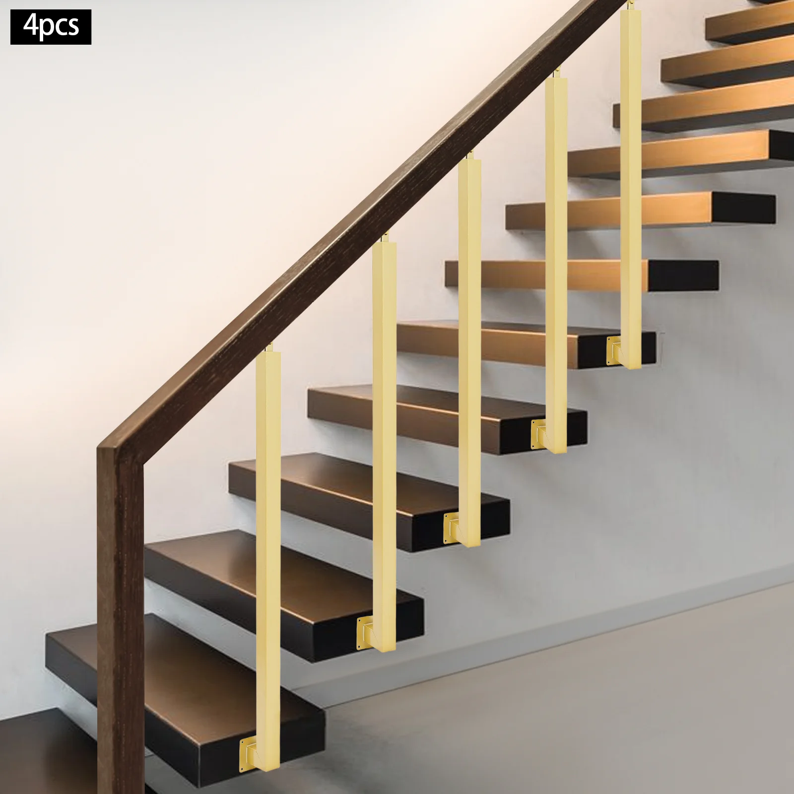 4 Pieces of 100cm Stair Railing Side Installation - Golden Color, , , Suitable for Staircases, Villas, Entrances
