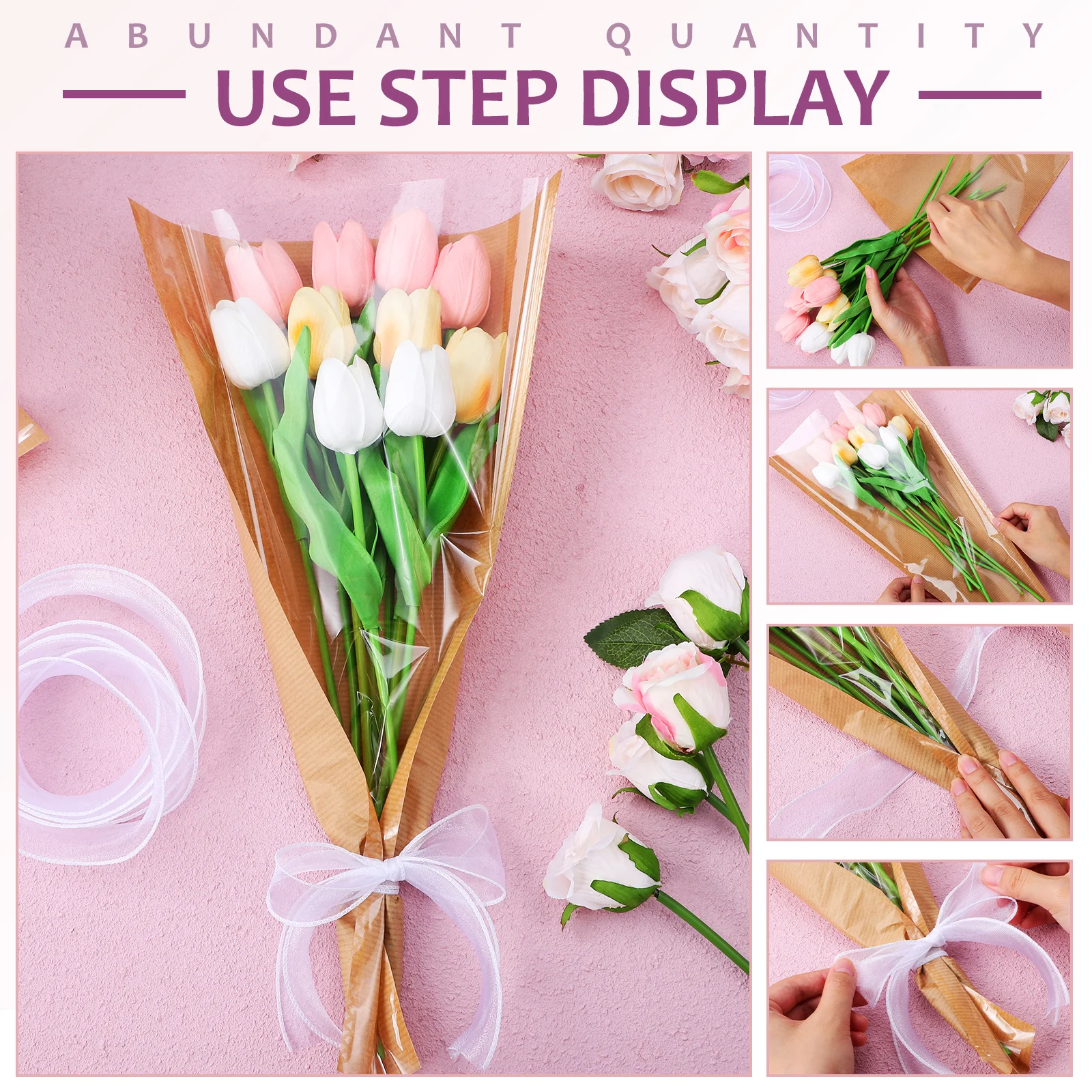 

1Set Kraft Paper Flower Bouquet Wrapping Bag Tear Resistant Ribbon Included Flower Packaging Bags Floral Arrangement Wrapping