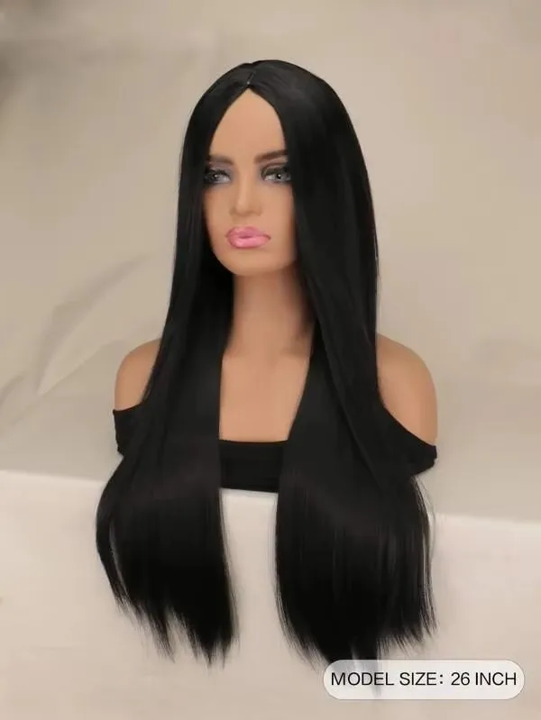 QQXCAIW Black Wigs for Gothic Costume Women Halloween Costume Long Black Wig Natural Cute Straight Wigs for Halloween