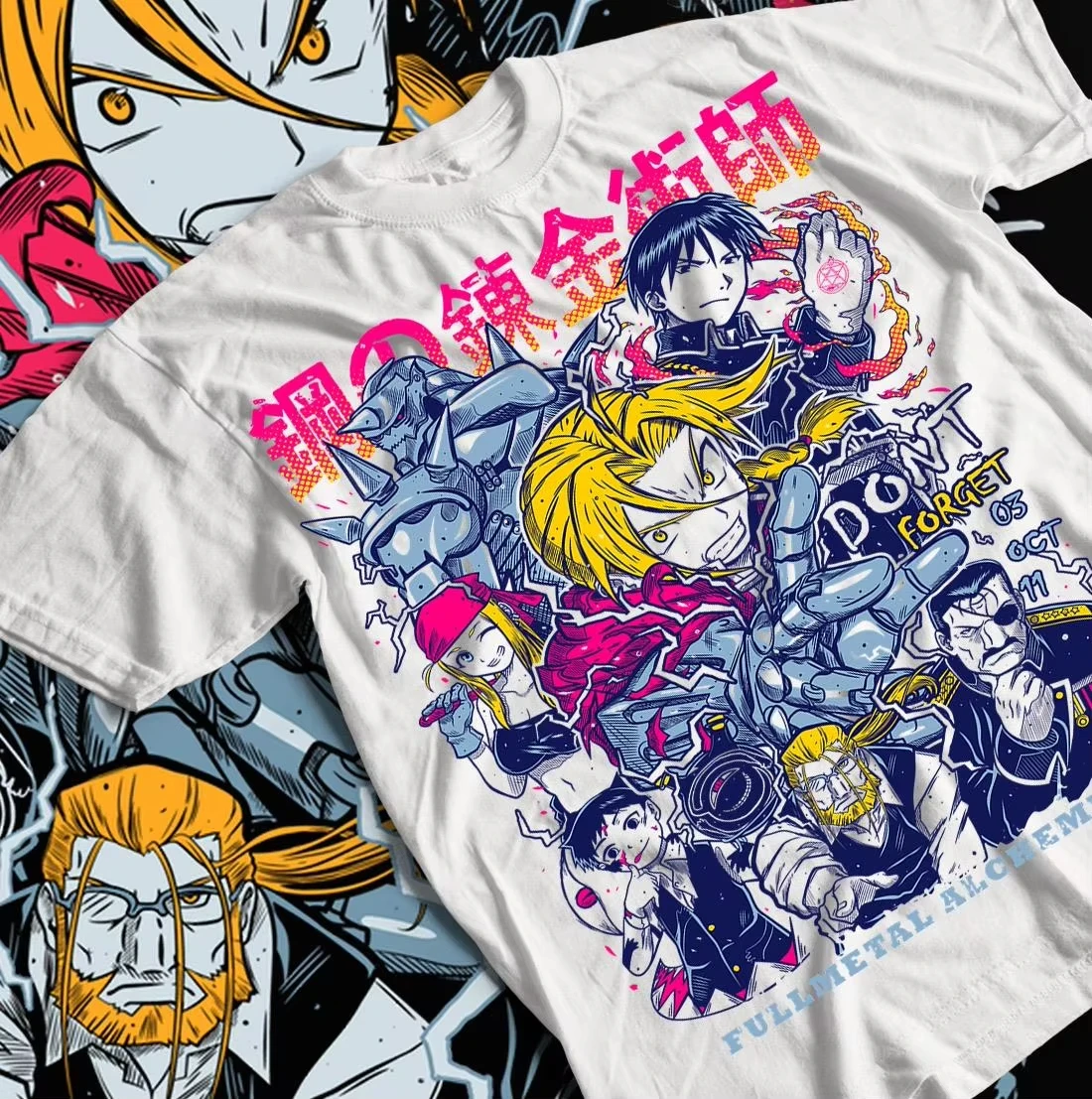 

Классическая японская футболка с графическим принтом в стиле аниме FULLMETAL ALCHEMIST, мужская и женская, новая модная хлопковая футболка с круглым вырезом, повседневный топ большого размера