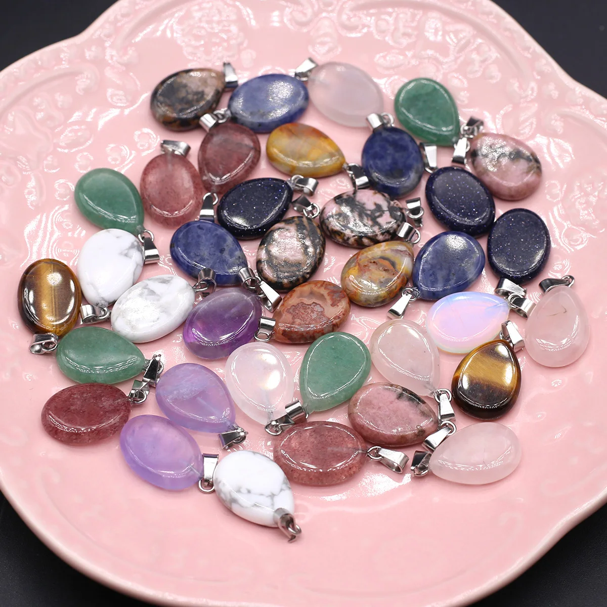Natural Crystal Agate Stone Pendant Oval Shape Gemstone Exquisite Charms for Jewelry Making DIY Necklace Earring Accessories