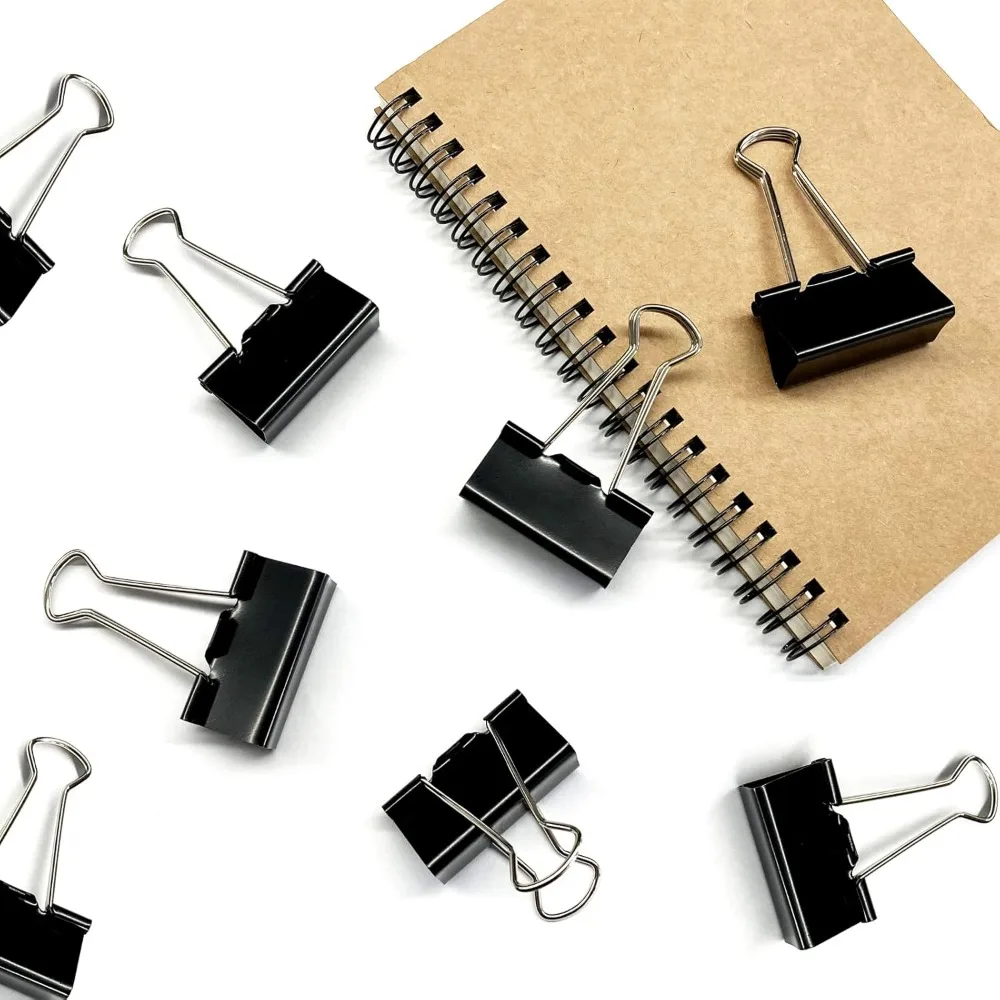 24-حزمة من مشابك التثبيت الكبيرة باللون الأسود مقاس 1.6 بوصة، سعة 0.7 بوصة، للاستخدام المكتبي