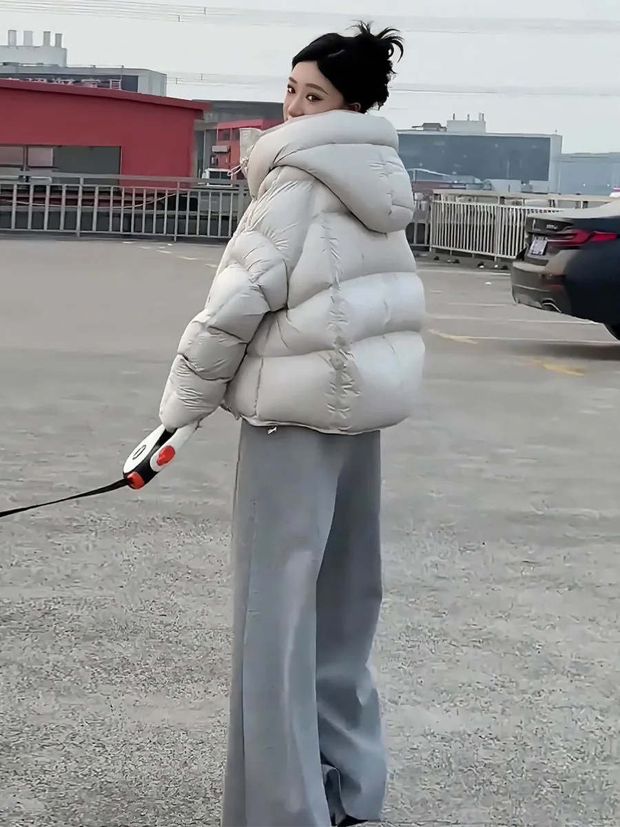 Giacca Invernale da Donna in Piumino Bianco, Calda e Trendy con Cappuccio, per il Pendolarismo, Senza Marchio Registrato