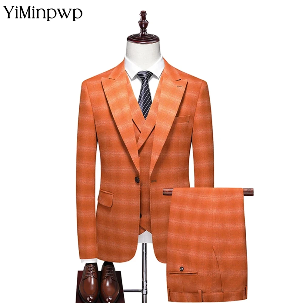 Trajes de 3 piezas para hombre, esmoquin Formal con solapa de muesca para padrinos de boda, esmoquin a cuadros de lana para actividades de fiesta, boda, personalizado