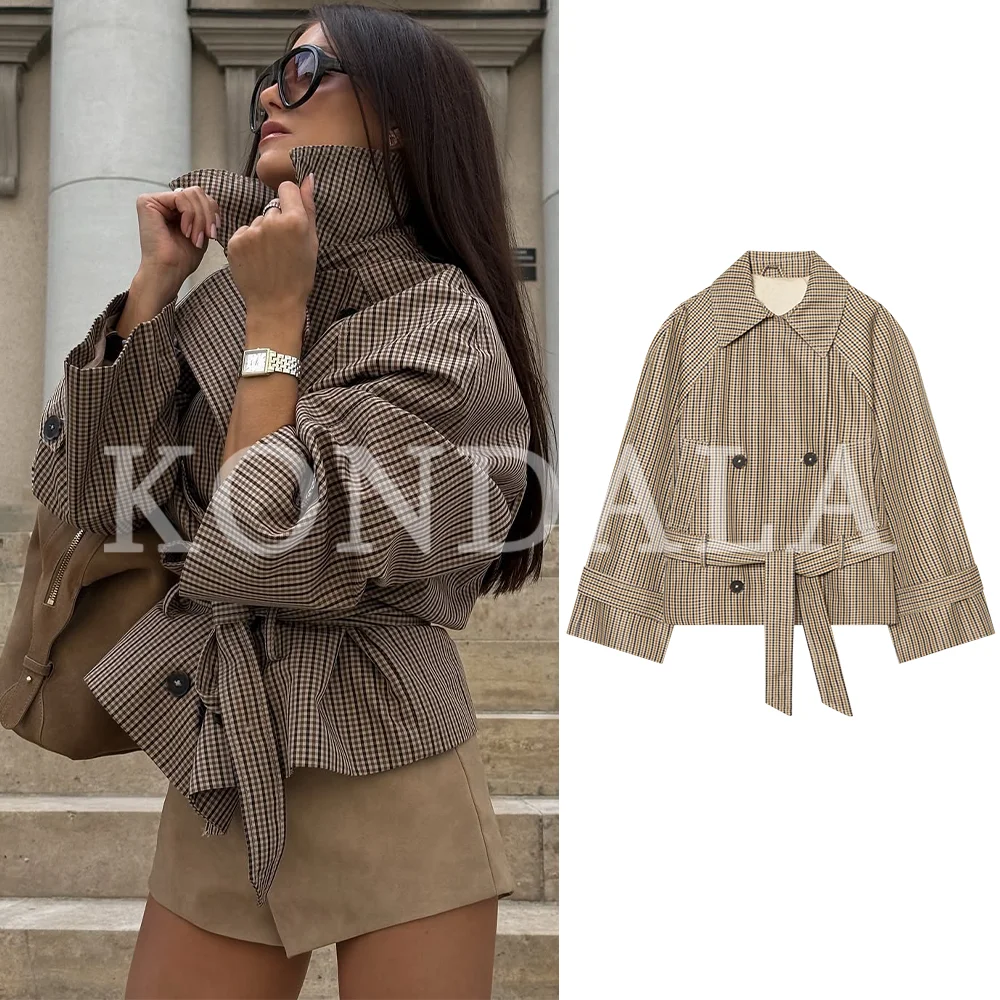 KONDALA Damen Klassische Elegante Gürteljacke Pendler Vintage Zweireihiger Kurzer Trenchcoat 2026 Herbst Trendige High-Street-Jacke