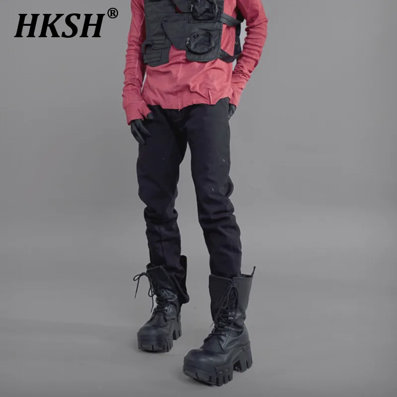 HKSH Spring New Men's Tide Punk Niche Waste Land Style Cargo Pants Three Dimensional Cut Slim Cotton Straight Overalls HK0917