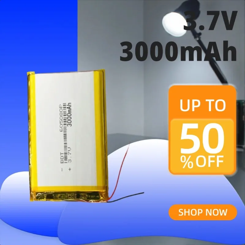 

New High Quality 605080 Lithium Polymer Battery 3.7V 3000mAh for GSP DashCam Car Camera Bluetooth Speaker E-book