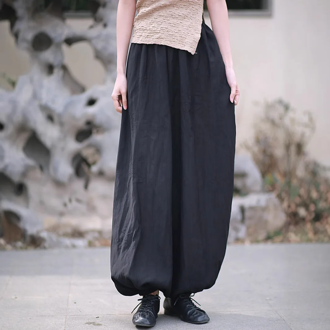 TIYIHAILEY Long Lantern Pants for Women, Spring Autumn Casual Trousers Ladies Elastic Waist, 2025 New Fashion Black Beige