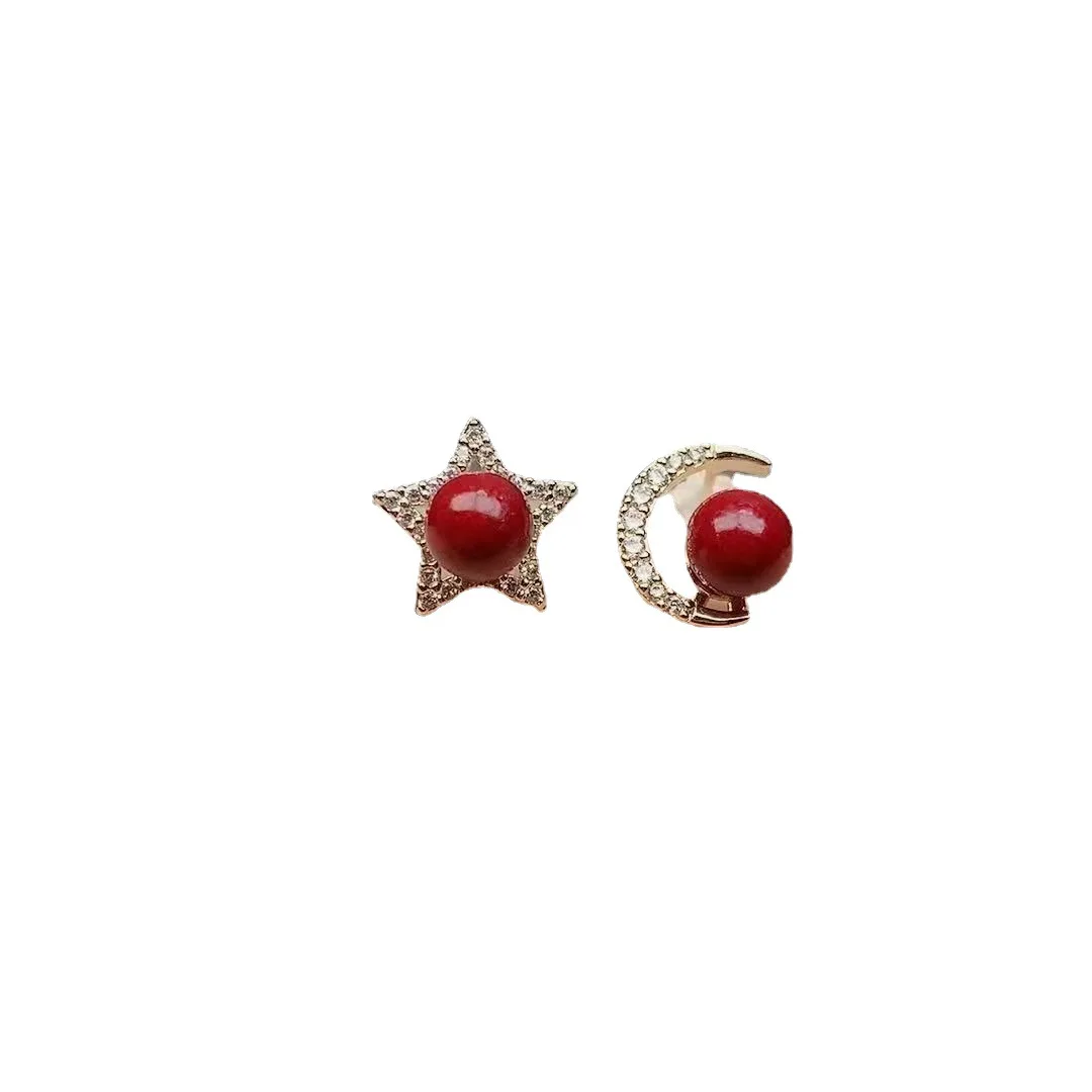 Natural Raw Cinnabar Stud Earrings Purple Gold Sand Natal Year Simple and Versatile Ethnic Style Women's Earrings