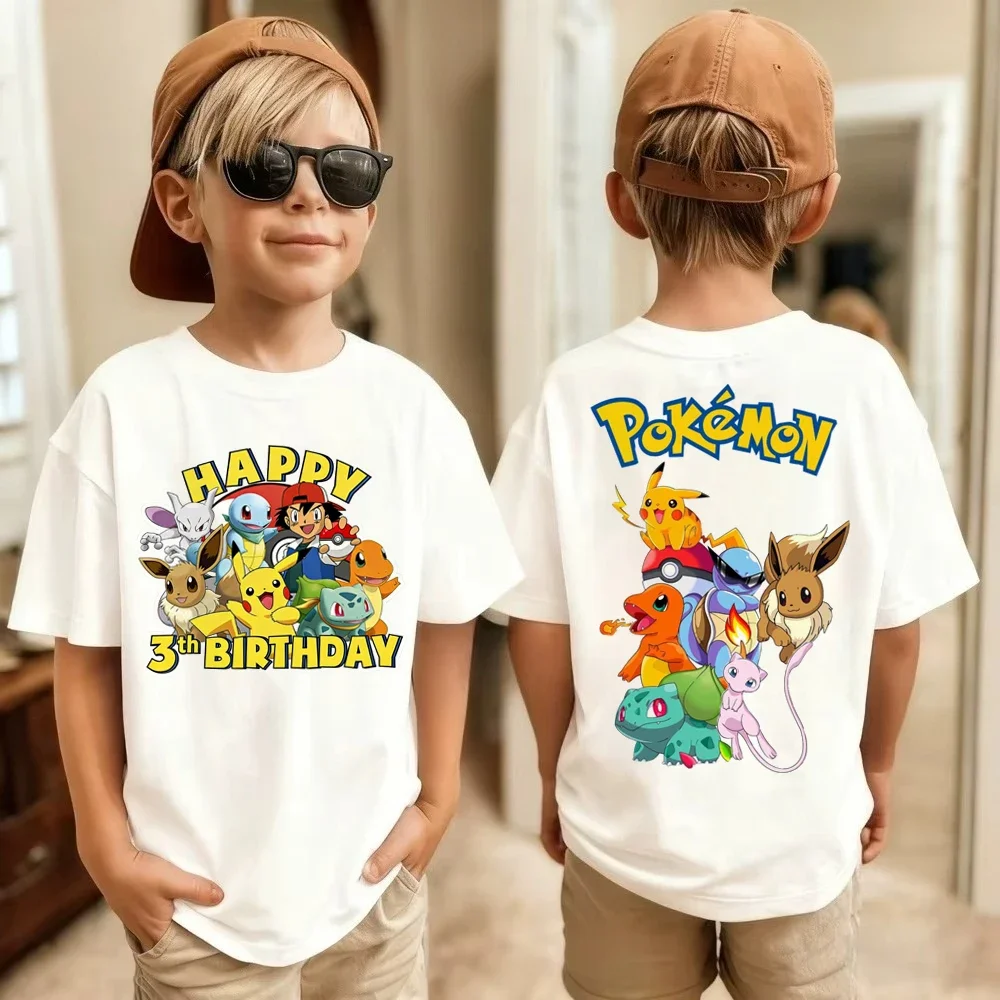 

Birthday T-shirt Cute Pikachu Pokémon 3-9 Printed T-Shirt Unisex Summer Y2K Harajuku Loose Casual Short Sleeve Top for Chirldren