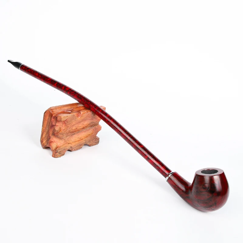 Vintage Handmade Long Tobacco Pipe with Gift Box, Churchwarden Smoking Pipe, Imitation Marble Resin Wood, Men\'s Reading Gift