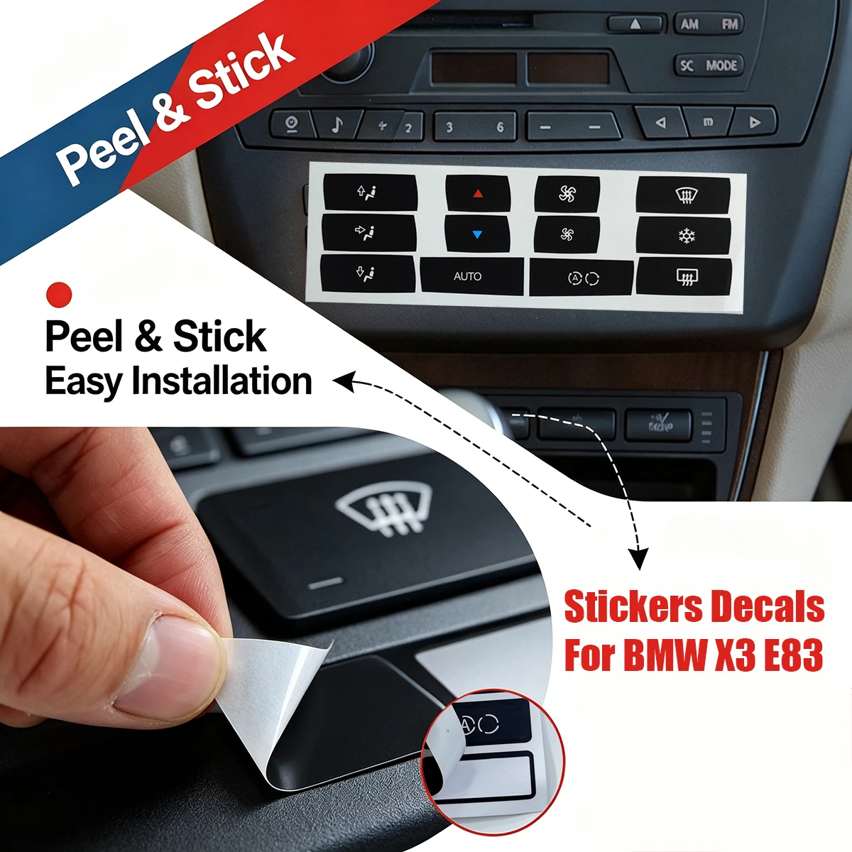 AC Button Repair Decals Stickers Decals for BMW X3 E83 Clima Panel Repair Worn Button Knob Switch