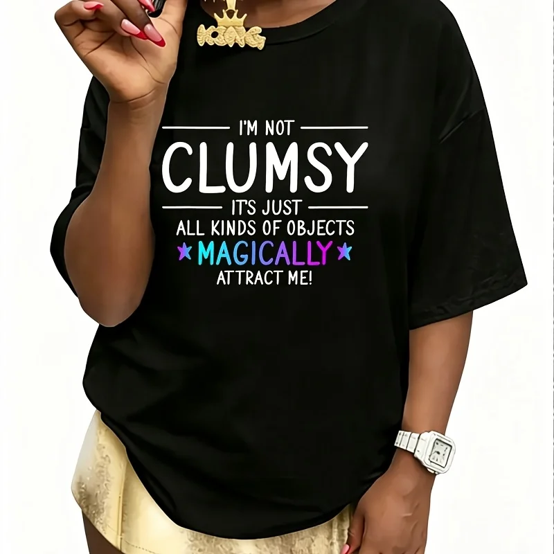 I'M Not Clumsy Ironic Saying Funny Quote Joke Im Not Clumsy Women's 100% Cotton T-Shirt Fun Print Short Sleeve Top Casual Round Neck Tee S-5Xl