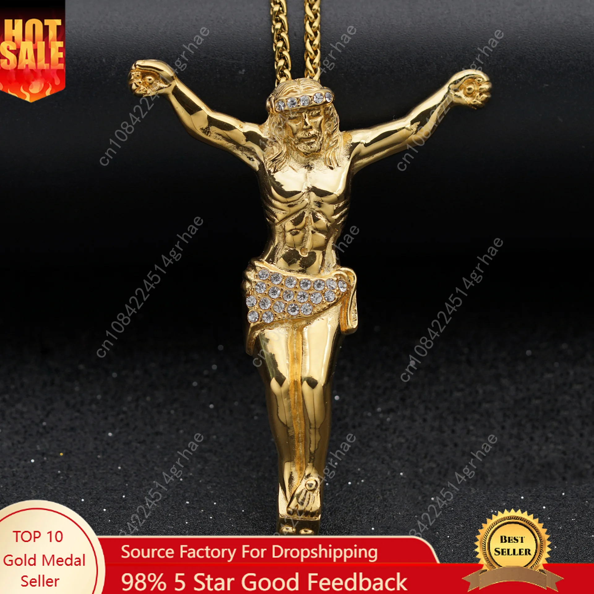 

New Religious Jesus Cross Necklace for Men Fashion Gold Color Cross Pendent with rhinestone Jewelry Gifts for Men Pendant