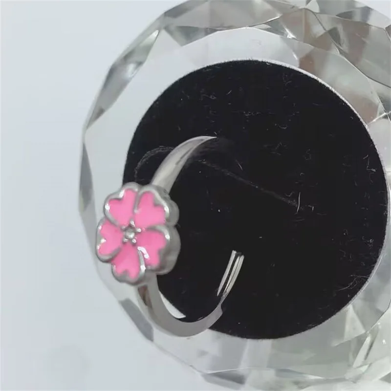 

Pink European And American New Dropper Core Heart Flower Stainless Steel Ring Ins Style Small Fresh Design Accessory