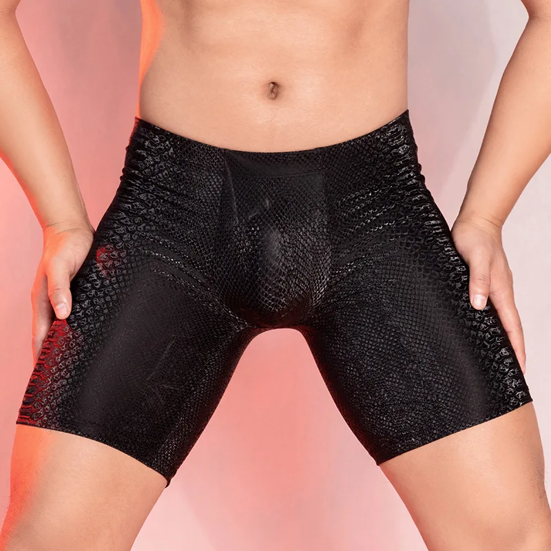 Sexy Pu Shorts Broek Met Luipaardprint Mannen Kleding Panty Mannenkleding U Uitstulpzak Broek Korte Broek Gym Boxer Man Shapewear Lift Butt