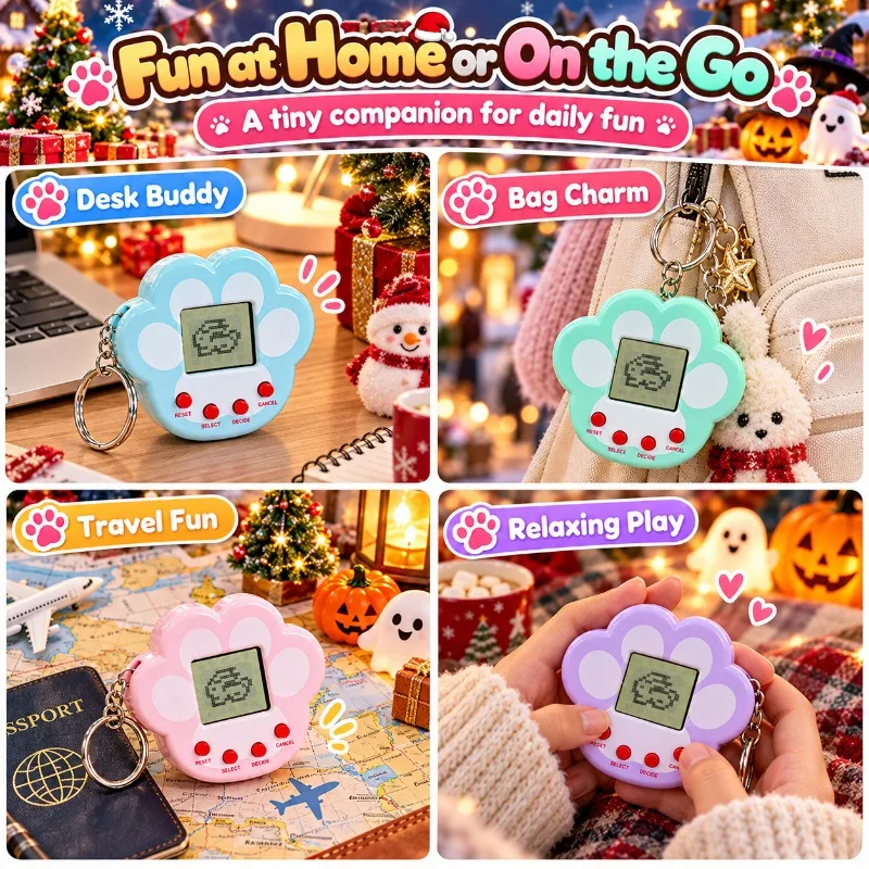 Cute Cat Paw Electronic Game Toy, Mini Handheld Virtual Pet Raising Game Console