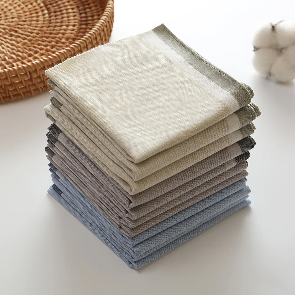 3/6/12Pcs Antique Old-fashioned Nostalgic Thin Handkerchief Soft and Comfortable Dyed Cotton Men's Summer Sweat Towel 43cm