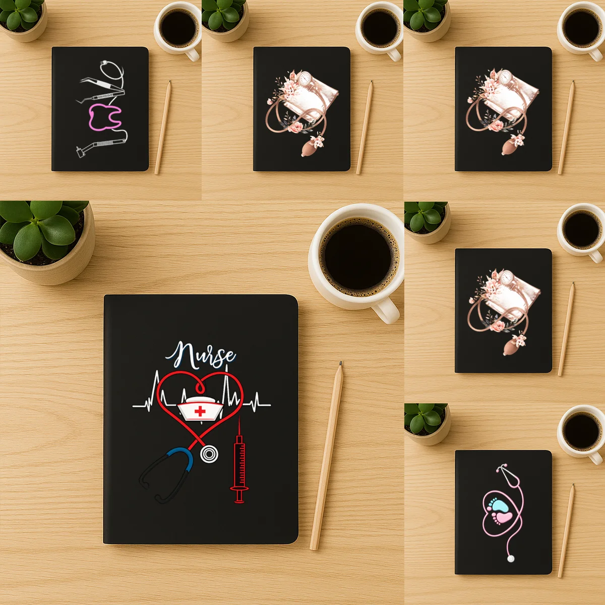 

1PC Nurse Student Black PU Notebook - Softcover Lined Journal with Medical Art for Clinical Notes, School & Daily Planning