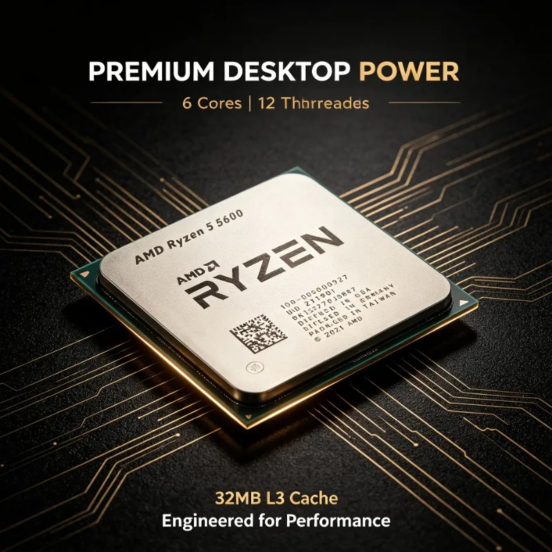 PC CPU Ryzen 5 5600 R5 5600 6‑Core 12‑Thread 3.5GHz 7NM L3=32M 100‑000000927 Socket AM4 Without Cooler