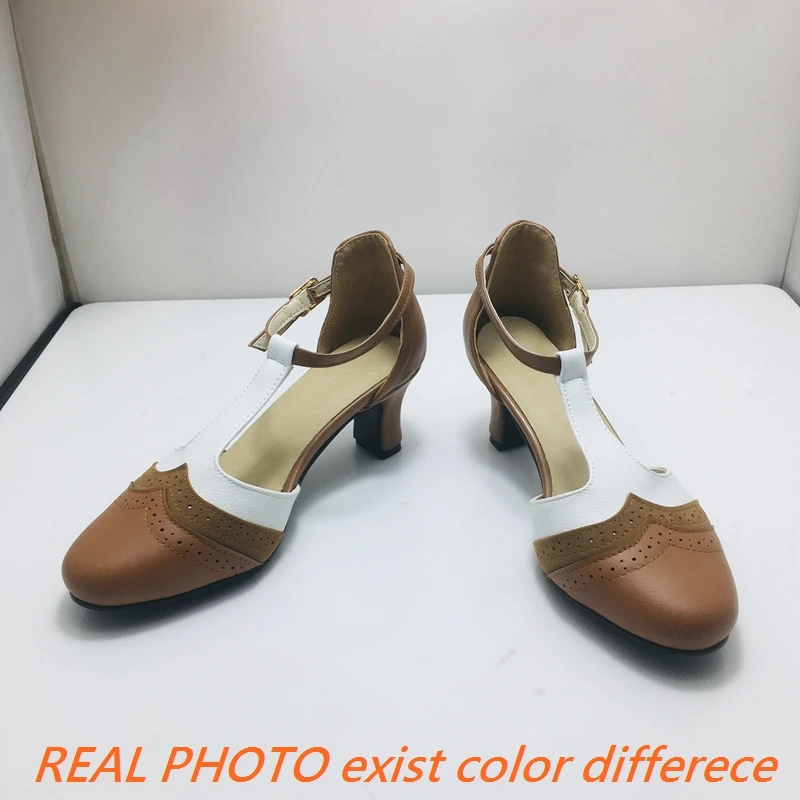 REAVE CAT Vintage Women Sandals Round Toe High Heels T-strap Mixed Color Big Size 46 47 48 Leisure Daily Female Summer Shoes