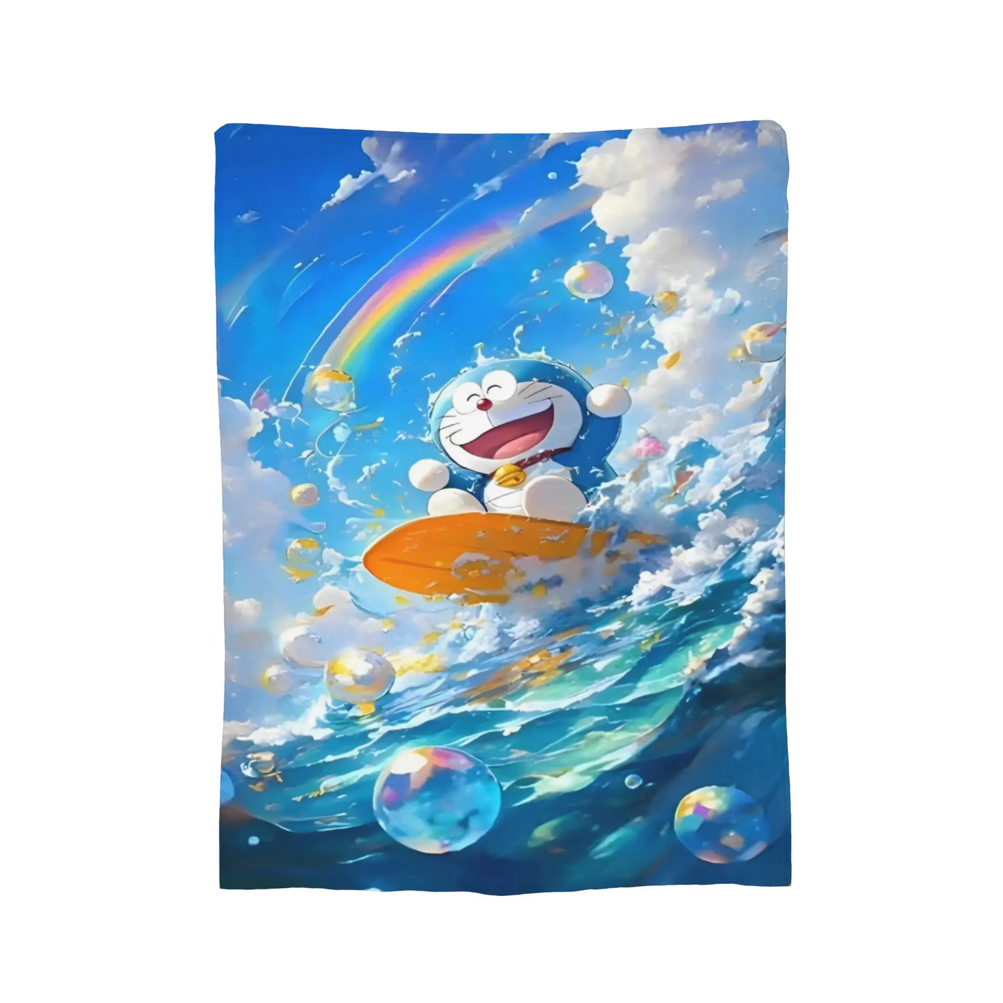 Surfing Doraemons Wave Flannel Blanket Spring  Super Warm Throw Blanket for Students Outdoor Funny Bedspread Sofa Bed Cover