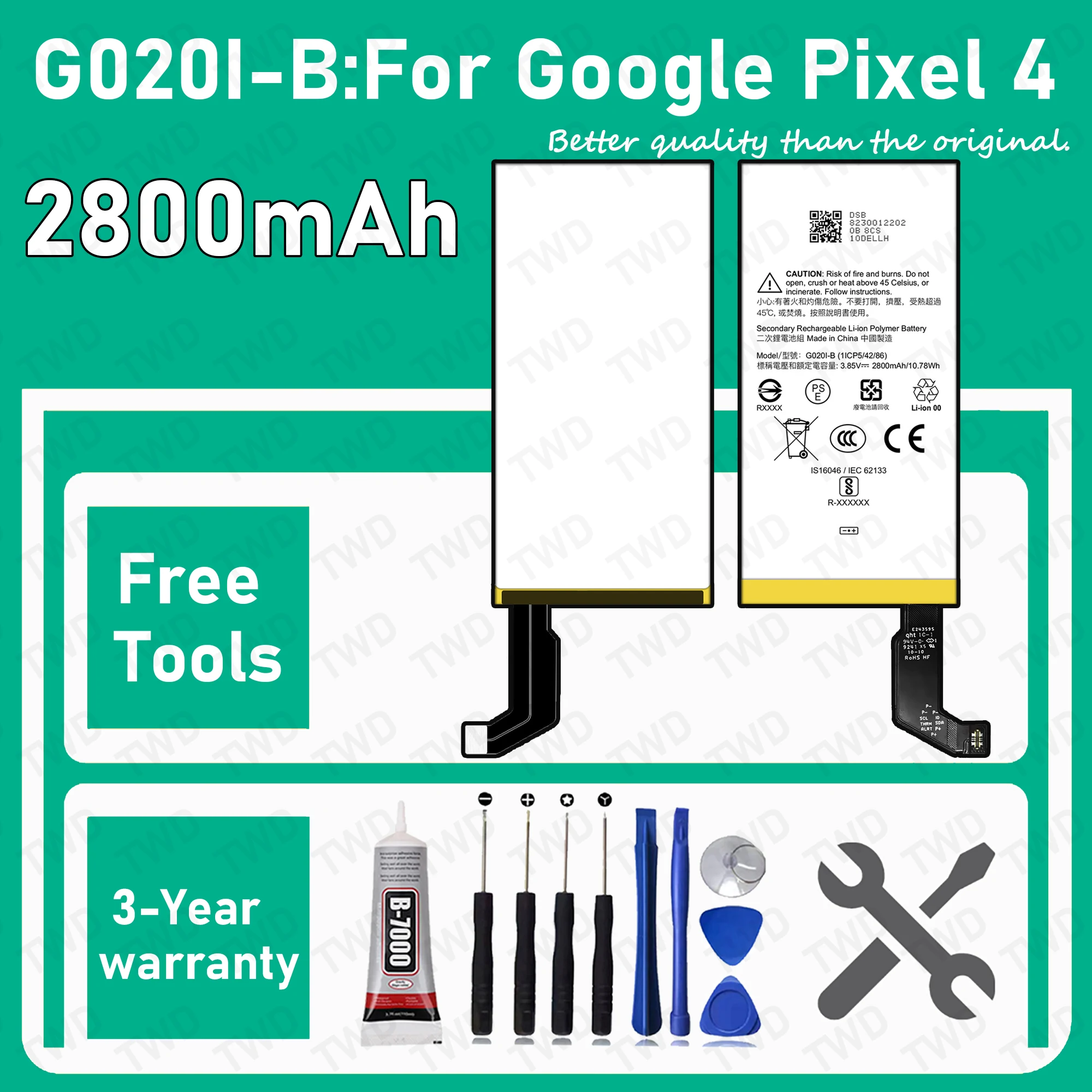 Bateria G020I-B de grande capacidade 2800mAh para baterias Google Pixel 4 Nova alta qualidade + ferramentas gratuitas