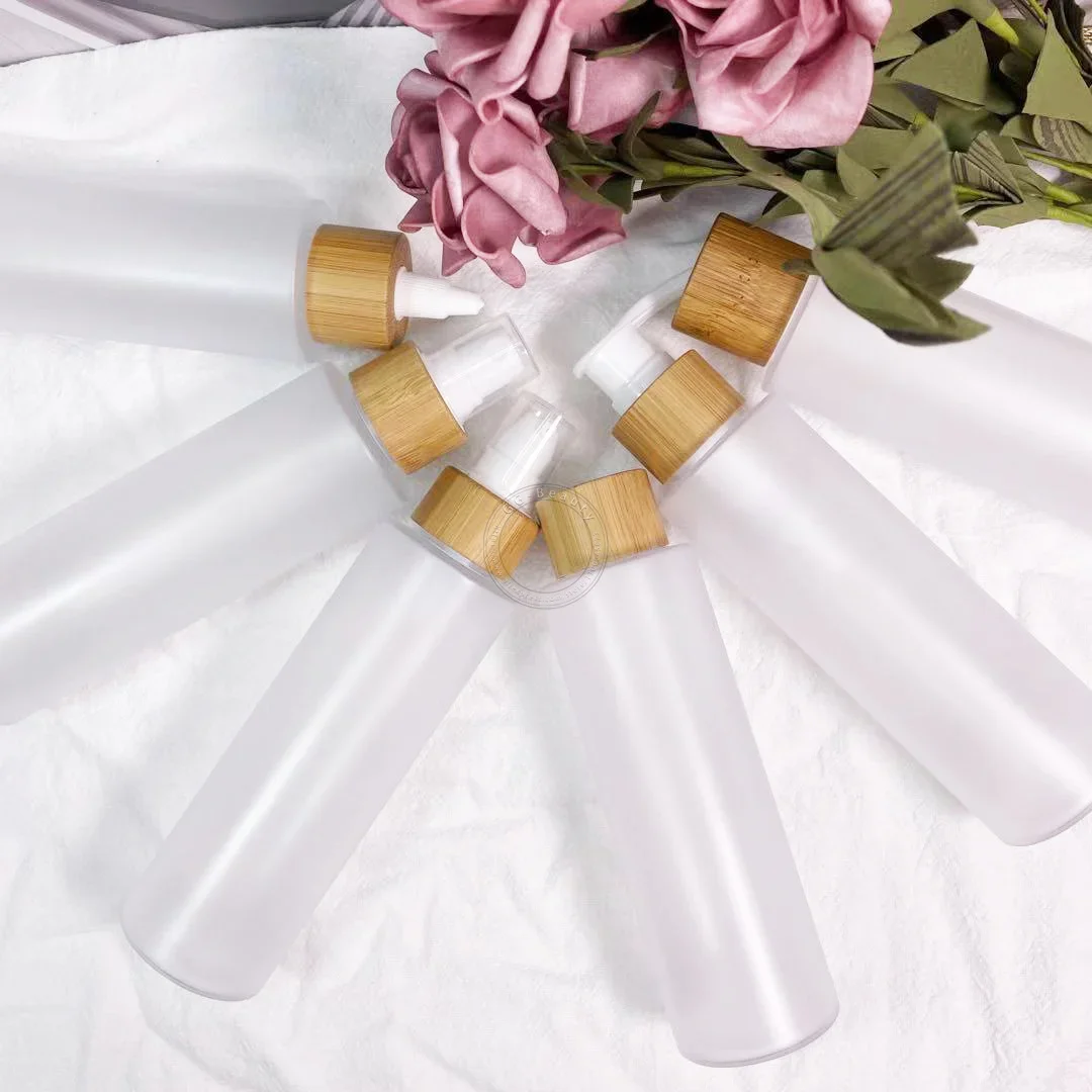 

100-300 мл матовая пластиковая бутылка для шампуня с крышкой из натурального бамбука, дозаторы жидкого мыла, насос, мелкий распылитель, лосьон, бутылки