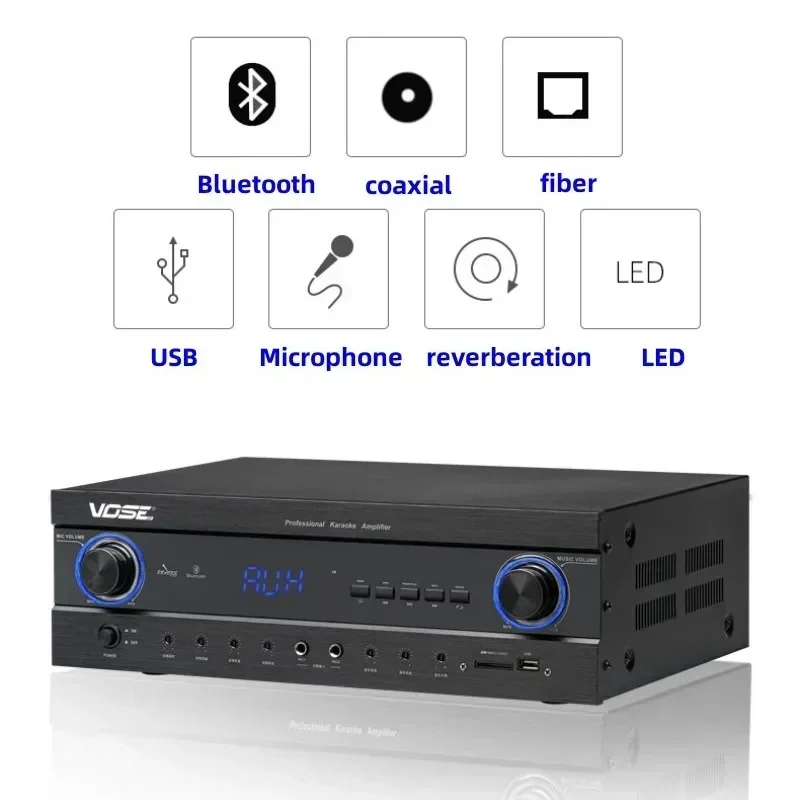 MJ-80 بلوتوث 5.0 420 واط * 2 2.0 قناة ستيريو HIFI AV المرحلة المنزل KARAOKE KTV مضخم الصوت مع USB الألياف ميكروفون محوري