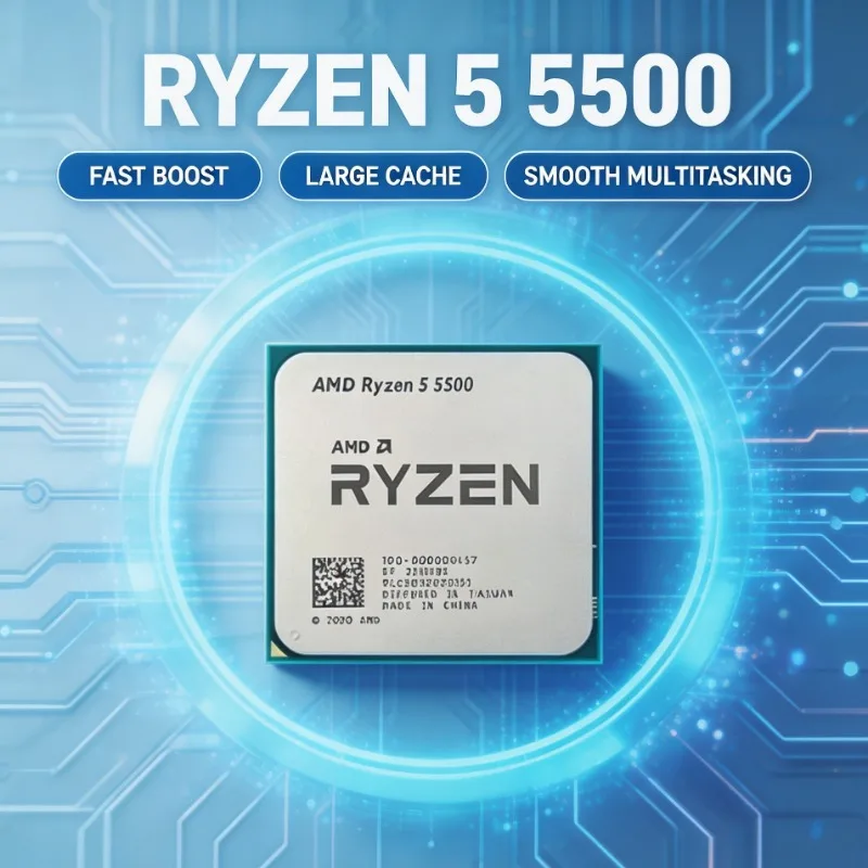 Processador AMD Ryzen 5 5500 R5 5500 de 6 Núcleos e 12 Threads, 4.2GHz Max Boost, 65W, L3 16MB, Socket AM4, CPU para Desktop Gamer Sem Ventoinha