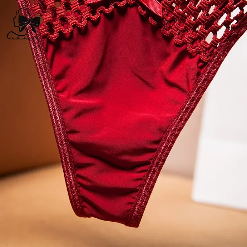 New Sexy Women\'s Panties Cross Cut Ice Silk Thong Sports Fashion Perspective Low Waist Ribbons Thongs Sexy Women Underwear