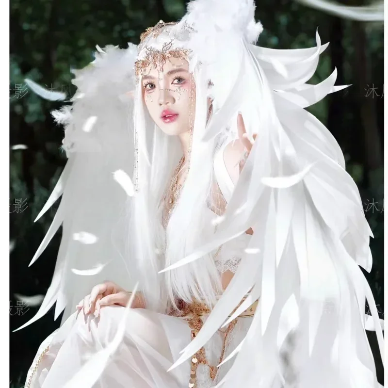 White Feather Wing Angel ปีกฮาโลวีนรุ่น Catwalk เครื่องแต่งกาย Super Wings ไนท์คลับ Performance Props Halloween Party Props