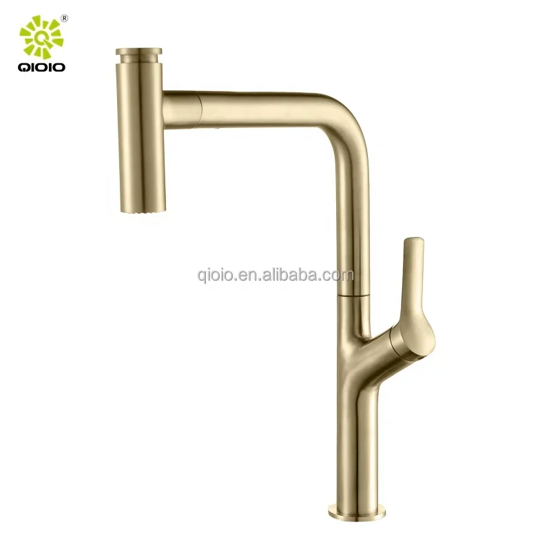 Torneira da pia da cozinha do aço inoxidável 304, Single Handle, Pull Down Mixer Tap, Água quente e fria