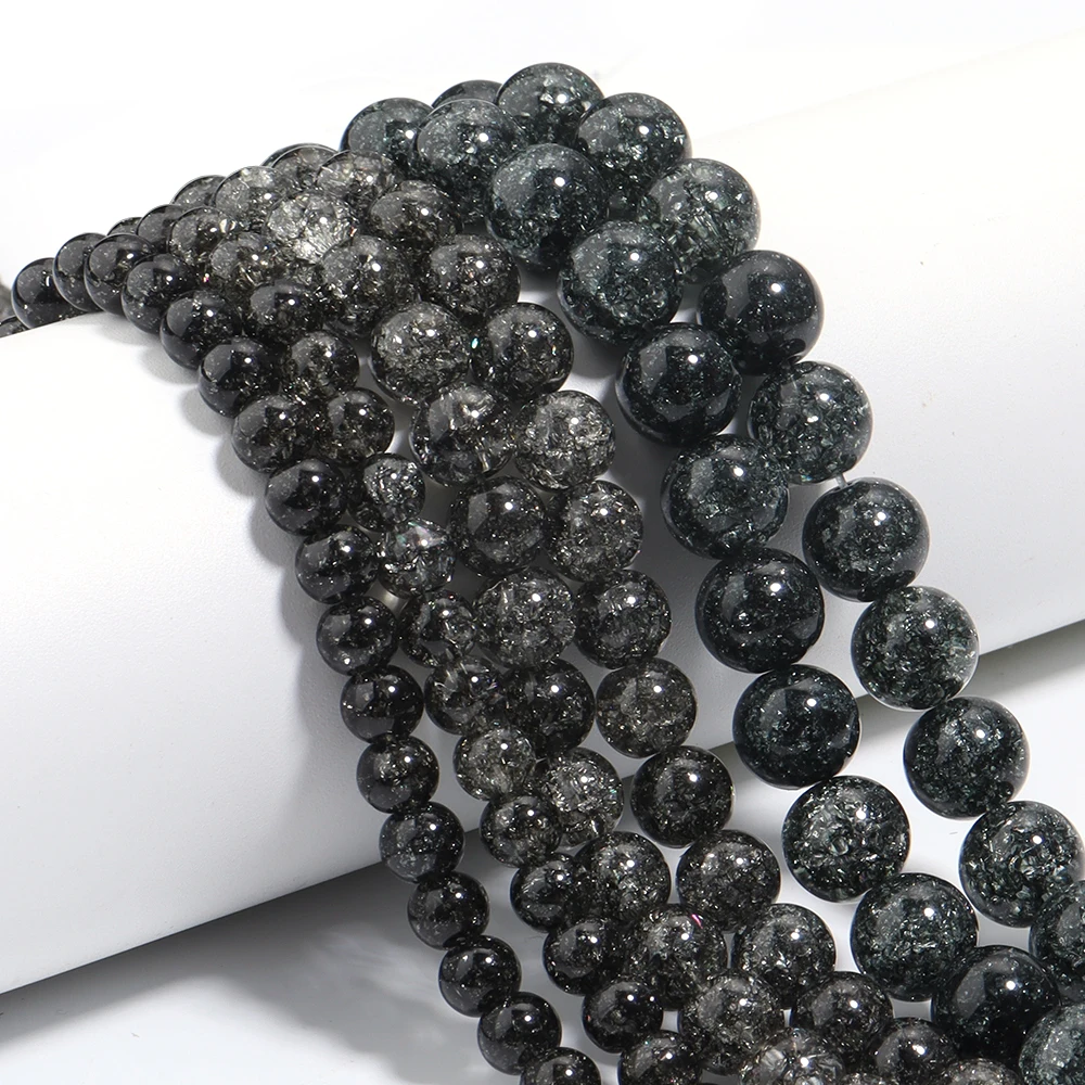 1 Strand Black Explosive Imitation Crystal Beads Round Crystal Loose Beads For DIY Making Necklace Bracelet Gift Accessories