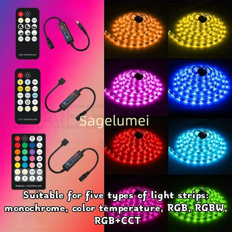 

Remote control with 14/21/28 keys wireless RF mini controller for monochrome, color temperature, RGB, RGBW, RGB+CCT light strips