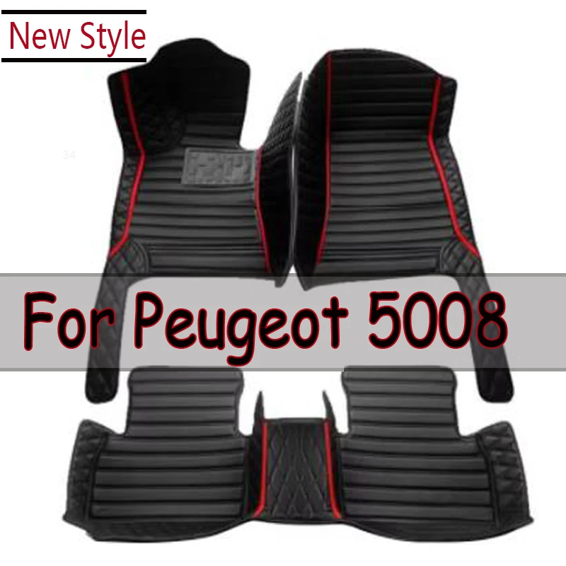 Car Mats Floor For Peugeot 5008 P87 2017~2023 7seat Luxury Leather Mat Car Floor Mats Universal Waterproof Cocho Car Accessories