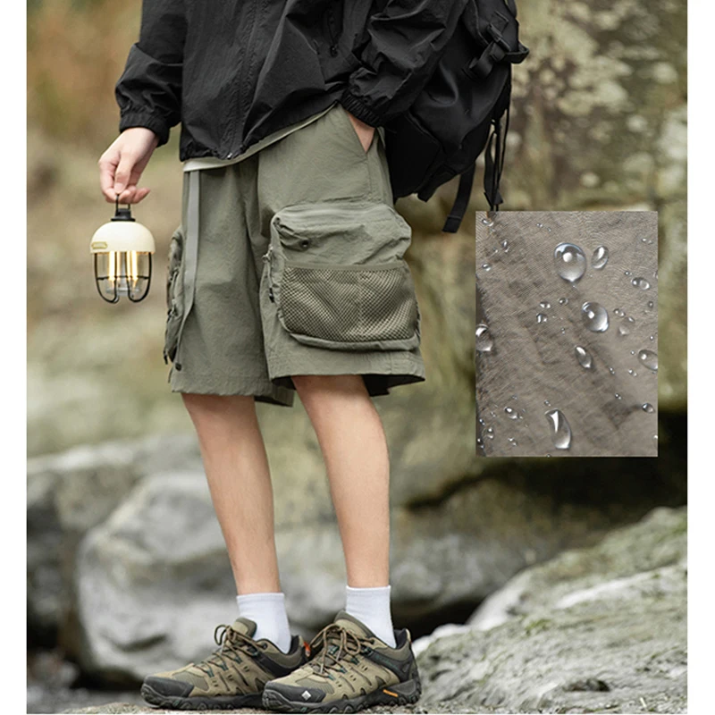 Men's Hard Shell Cargo Shorts Waterproof Windproof Tactical Shorts Multi Pocket Functional Outdoor Hiking Summer Shorts