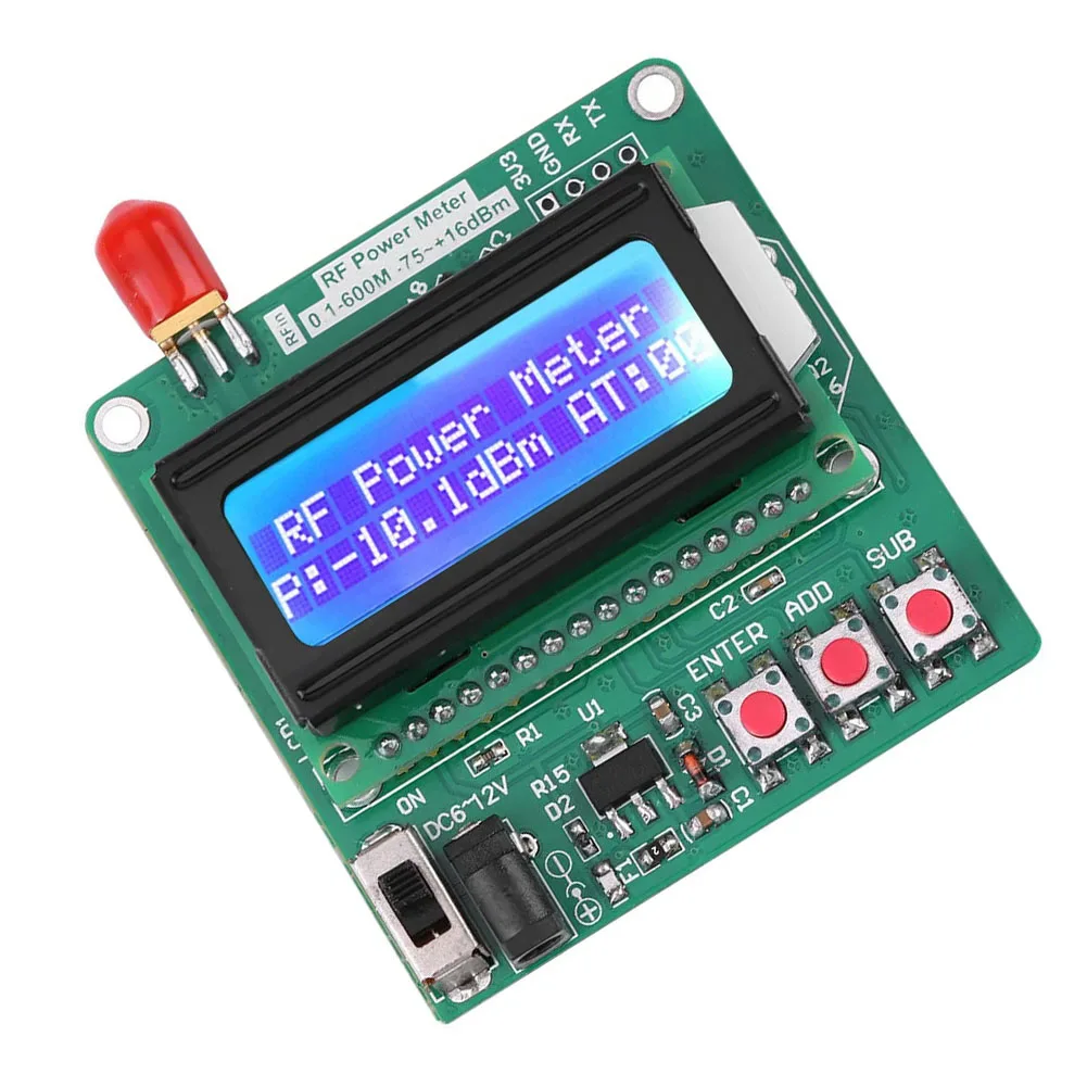 1pcs Digital LCD RF Power Meter -75~16 DBm 1-600MHz Radio Frequency Attenuation 6~12VDC RF Power Meter Digital Display