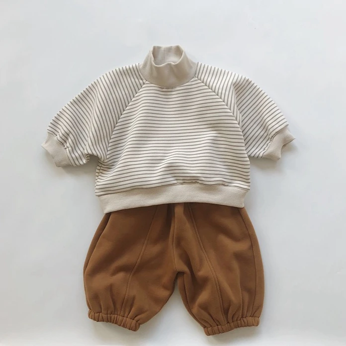 Boys Sweaters 2026 Spring and Autumn New Childrens Clothing Korean Style Boys and Girls Semi-high Collar Striped Warm Sweaters