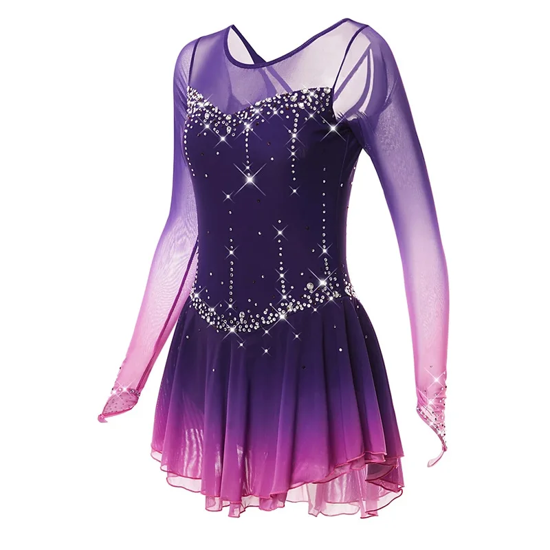 LIUHUO figure skating performance clothing kidsren and adults girls competition examination skirt purple gradient BD355