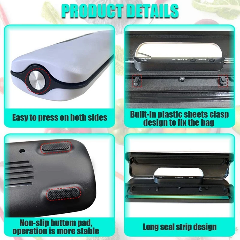 Vacuum Sealer Machine,Contact Food Preservation Sealing Machine,Automatic Vacuum Sealing System,With 10 Pockets Eu Plug